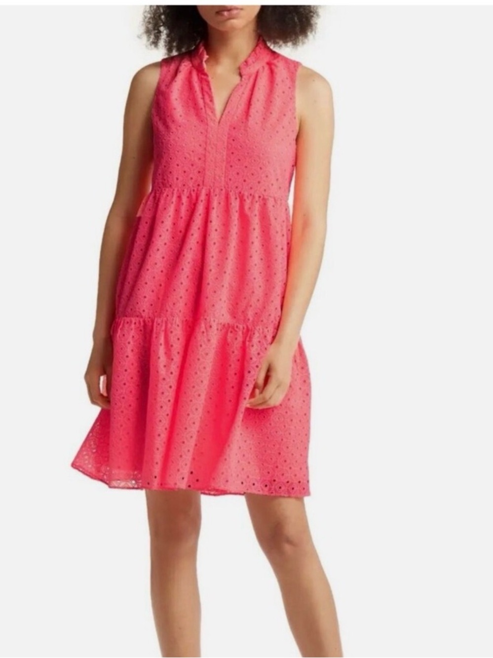 Lilly Pulitzer Eyelet Tiered Dress in Bright Coral Pink